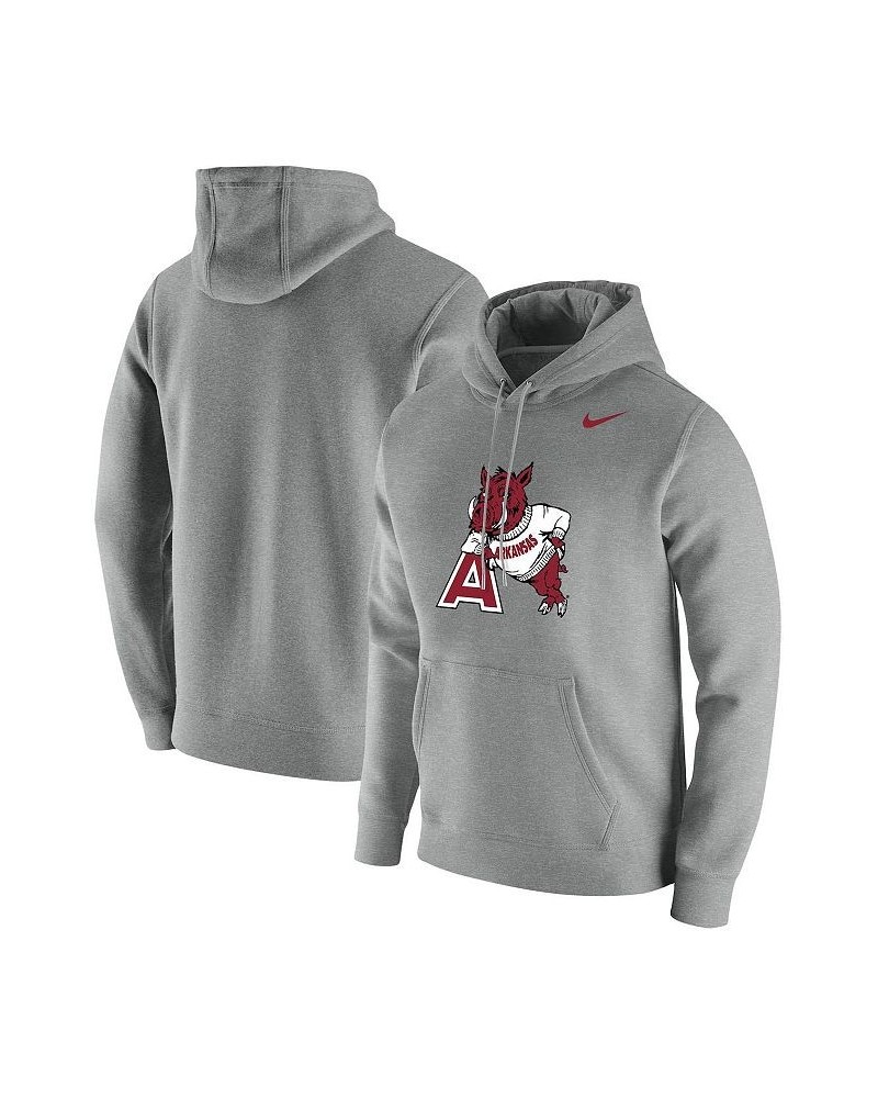 Men's Heathered Gray Arkansas Razorbacks Vintage-Like School Logo Pullover Hoodie $39.95 Sweatshirt