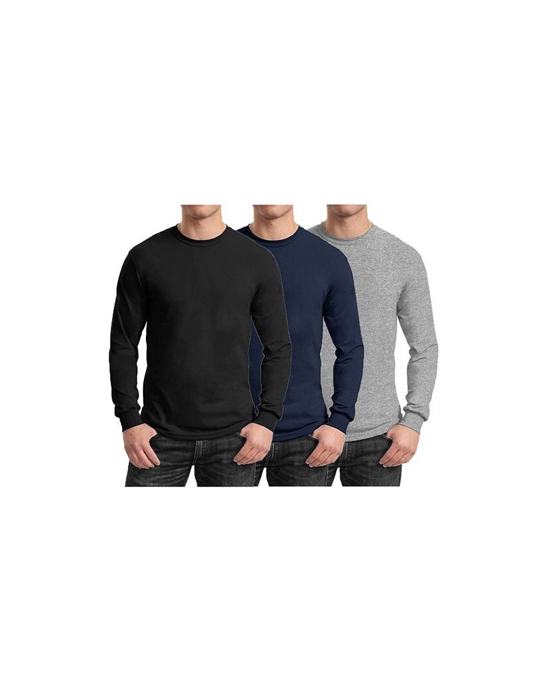 Men's 3-Pack Egyptian Cotton-Blend Long Sleeve Crew Neck Tee Black/Navy/Heather Gray $28.05 T-Shirts