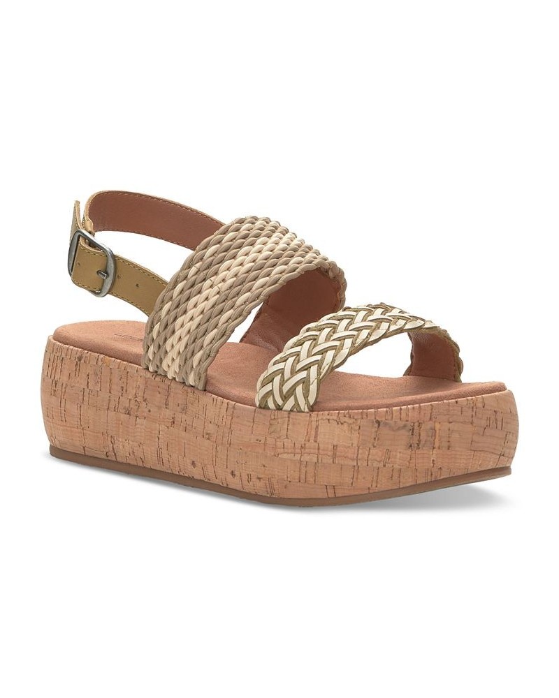 Women's Jadiel Woven Strappy Slingback Platform Sandals Brown $53.46 Shoes