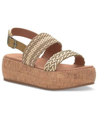 Women's Jadiel Woven Strappy Slingback Platform Sandals Brown $53.46 Shoes