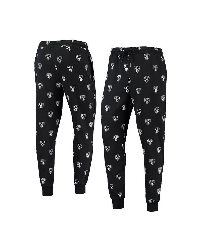 Men's Black Brooklyn Nets Allover Logo Jogger Pants $30.10 Pants