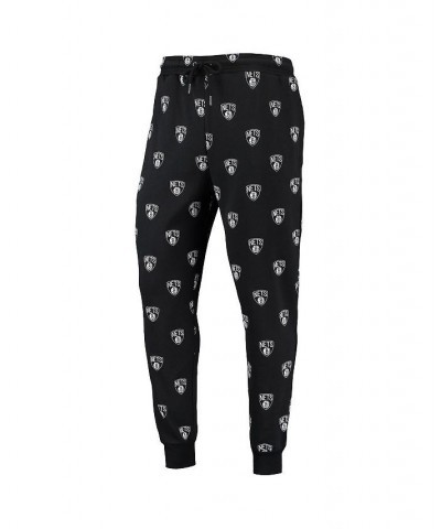 Men's Black Brooklyn Nets Allover Logo Jogger Pants $30.10 Pants