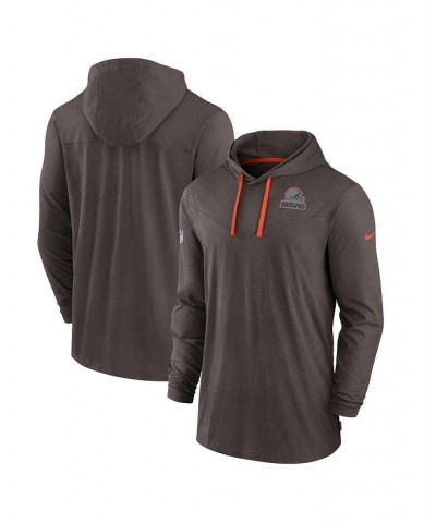 Men's Brown Cleveland Browns Sideline Pop Performance Pullover Long Sleeve Hoodie T-shirt $43.99 T-Shirts