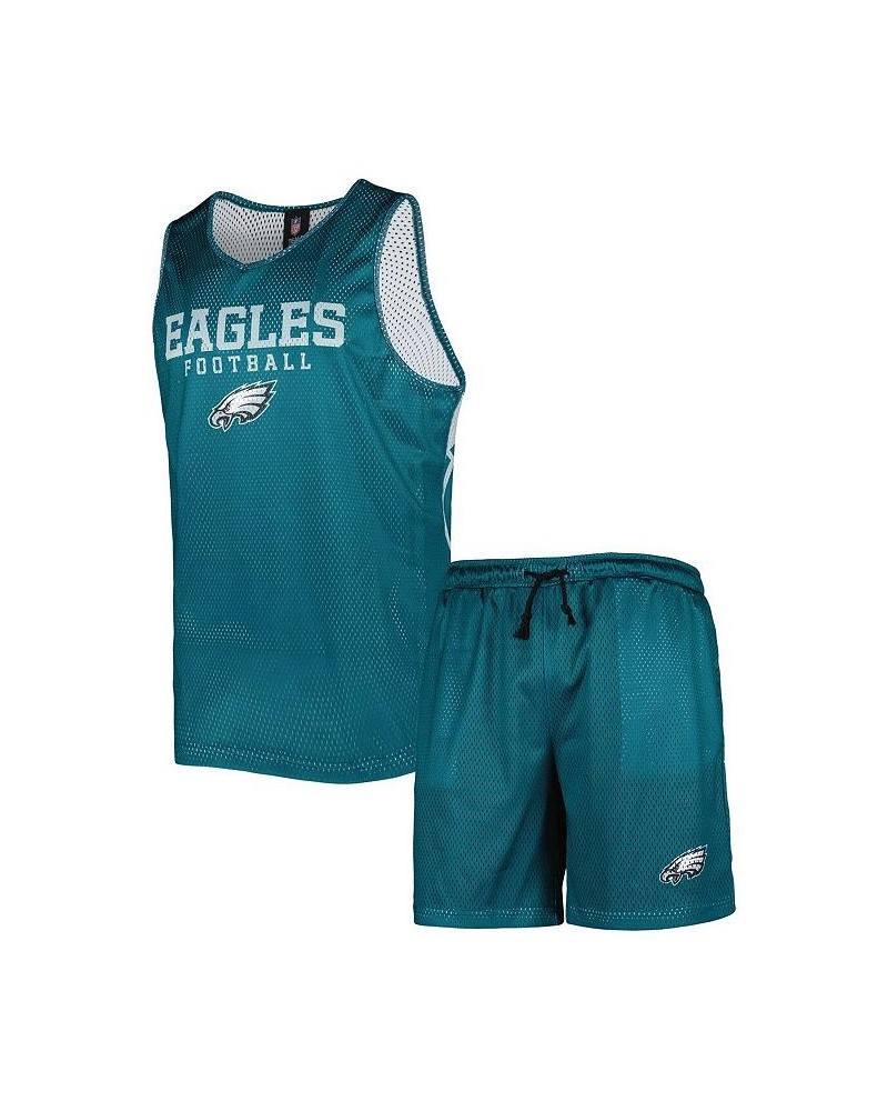 Men's Midnight Green Philadelphia Eagles Colorblock Mesh V-Neck Top and Shorts Set $46.74 Pajama