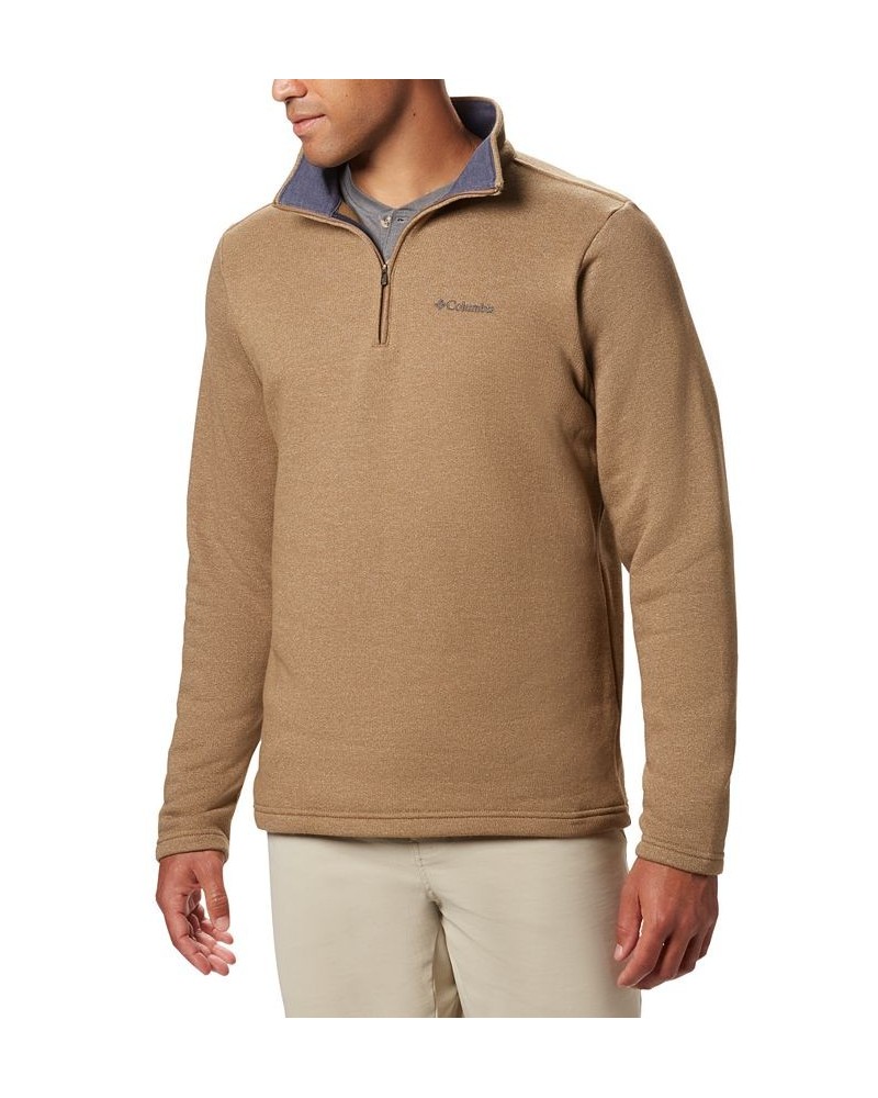 Men's Great Hart Mountain III Half Zip Sweatshirt Tan/Beige $45.05 Sweatshirt