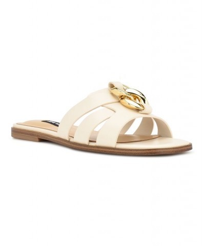 Women's Ganlee Square Toe Slip-on Flat Sandals Ivory/Cream $38.00 Shoes