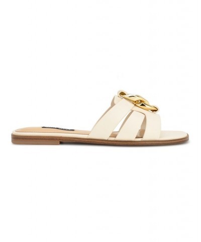 Women's Ganlee Square Toe Slip-on Flat Sandals Ivory/Cream $38.00 Shoes