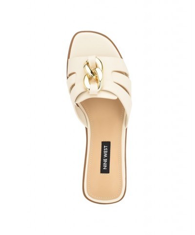 Women's Ganlee Square Toe Slip-on Flat Sandals Ivory/Cream $38.00 Shoes