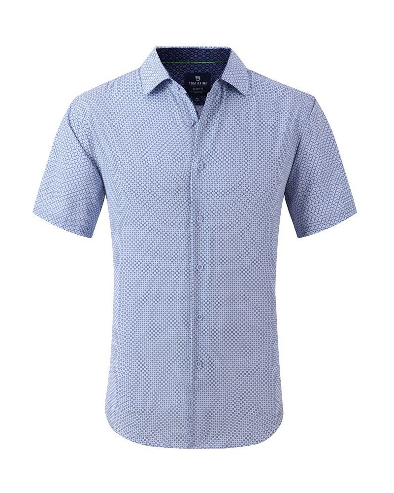 Men's Slim Fit Short Sleeve Performance Button Down Dress Shirt Blue $19.20 Dress Shirts