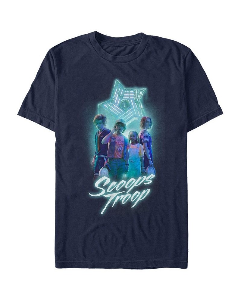 Men's Stranger Things Scoops Troop Portrait Short Sleeve T-Shirt Blue $15.40 T-Shirts