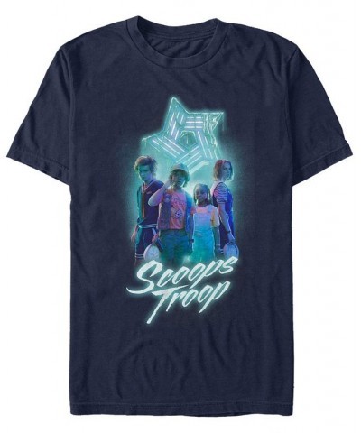 Men's Stranger Things Scoops Troop Portrait Short Sleeve T-Shirt Blue $15.40 T-Shirts