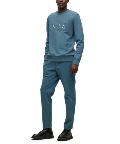 BOSS Men's Embossed and Printed Logo Cotton Sweatshirt Blue $90.24 Sweatshirt