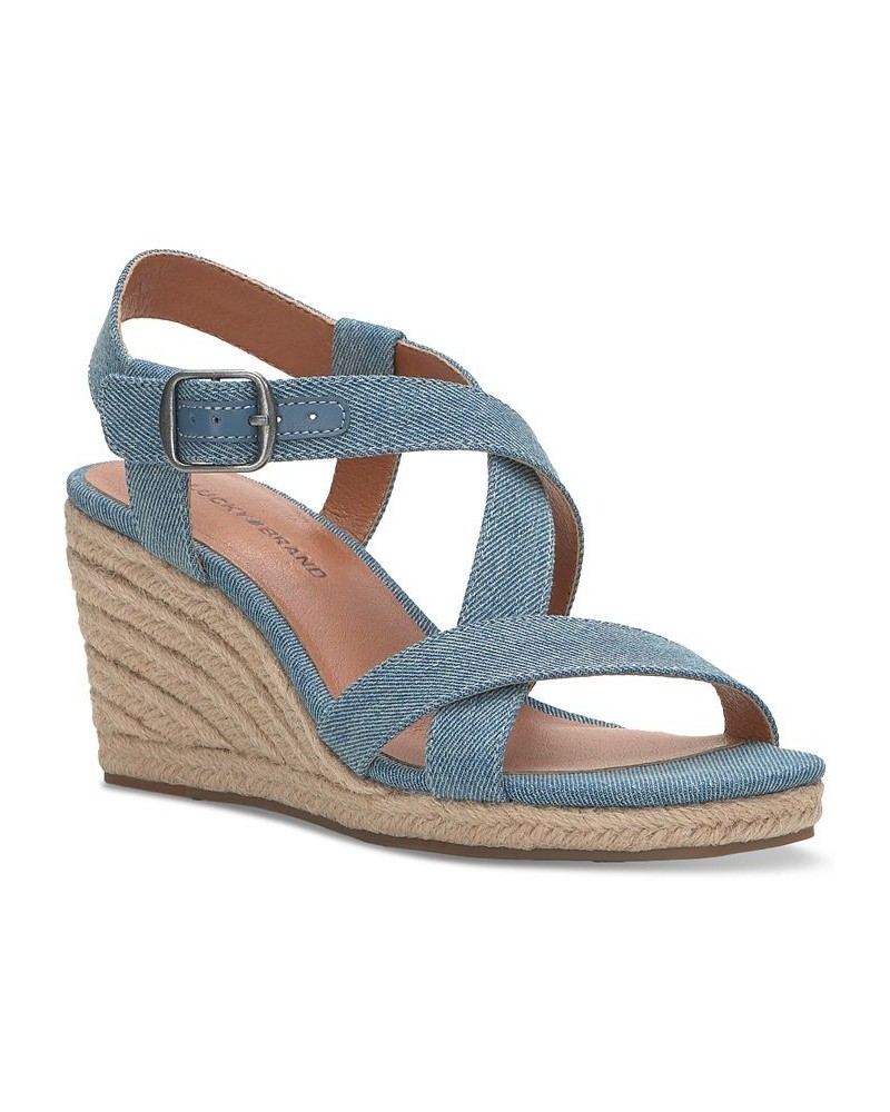 Women's Mytila Strappy Espadrille Wedge Sandals Blue $44.50 Shoes