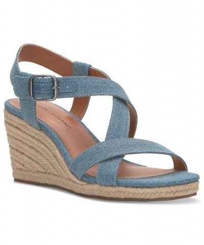 Women's Mytila Strappy Espadrille Wedge Sandals Blue $44.50 Shoes