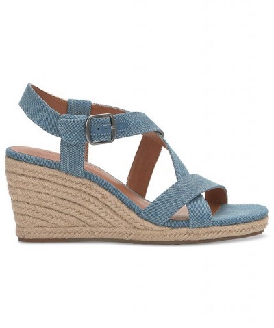 Women's Mytila Strappy Espadrille Wedge Sandals Blue $44.50 Shoes