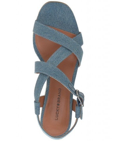 Women's Mytila Strappy Espadrille Wedge Sandals Blue $44.50 Shoes