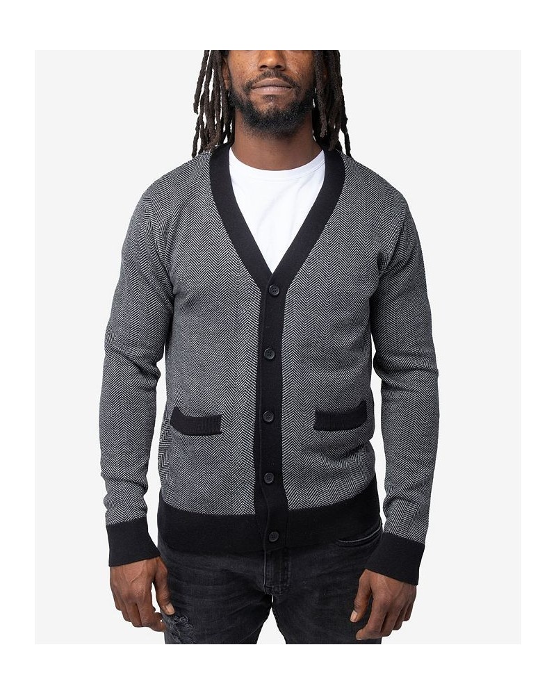 Men's Herringbone Cardigan Sweater Off White-Black $26.40 Sweaters