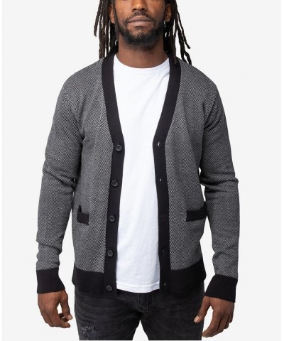 Men's Herringbone Cardigan Sweater Off White-Black $26.40 Sweaters