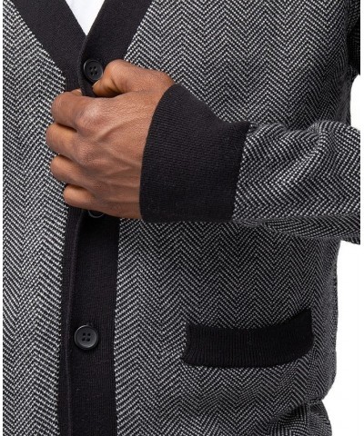 Men's Herringbone Cardigan Sweater Off White-Black $26.40 Sweaters