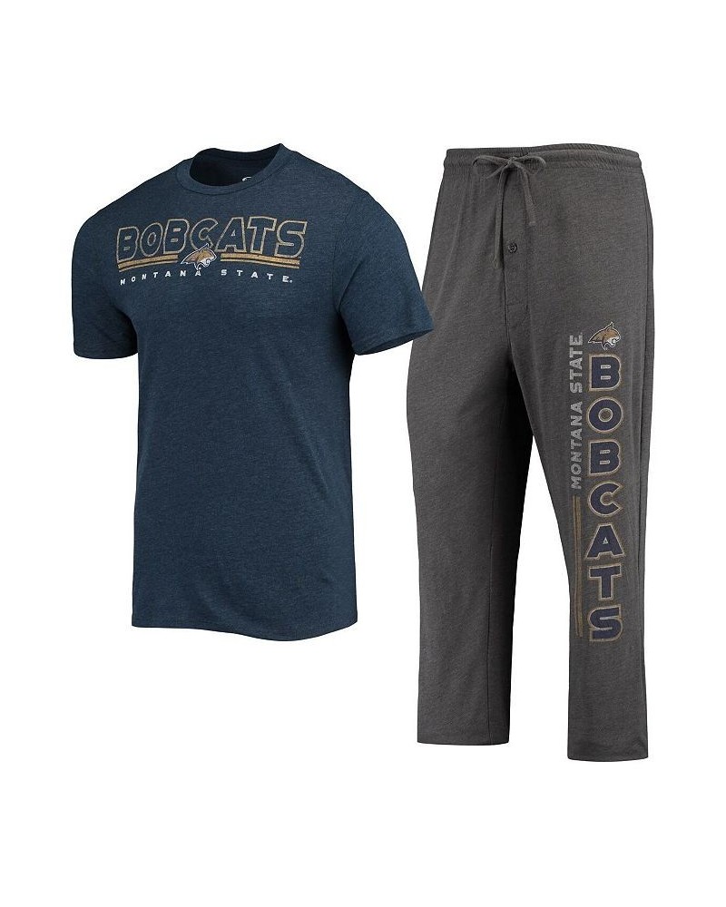 Men's Heathered Charcoal and Navy Montana State Bobcats Meter T-shirt and Pants Sleep Set $34.30 Pajama