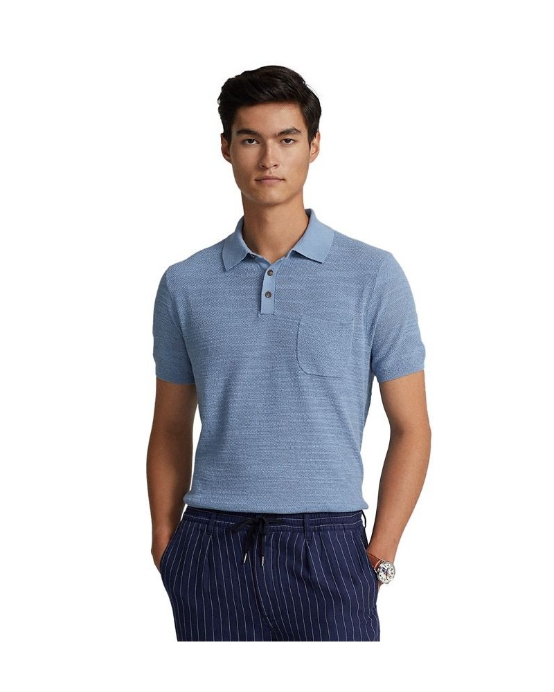 Men's Cotton-Linen Polo-Collar Sweater Blue $59.40 Sweaters