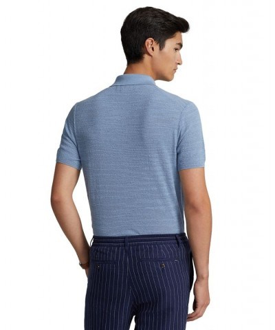 Men's Cotton-Linen Polo-Collar Sweater Blue $59.40 Sweaters