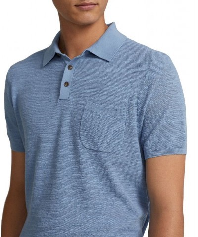 Men's Cotton-Linen Polo-Collar Sweater Blue $59.40 Sweaters