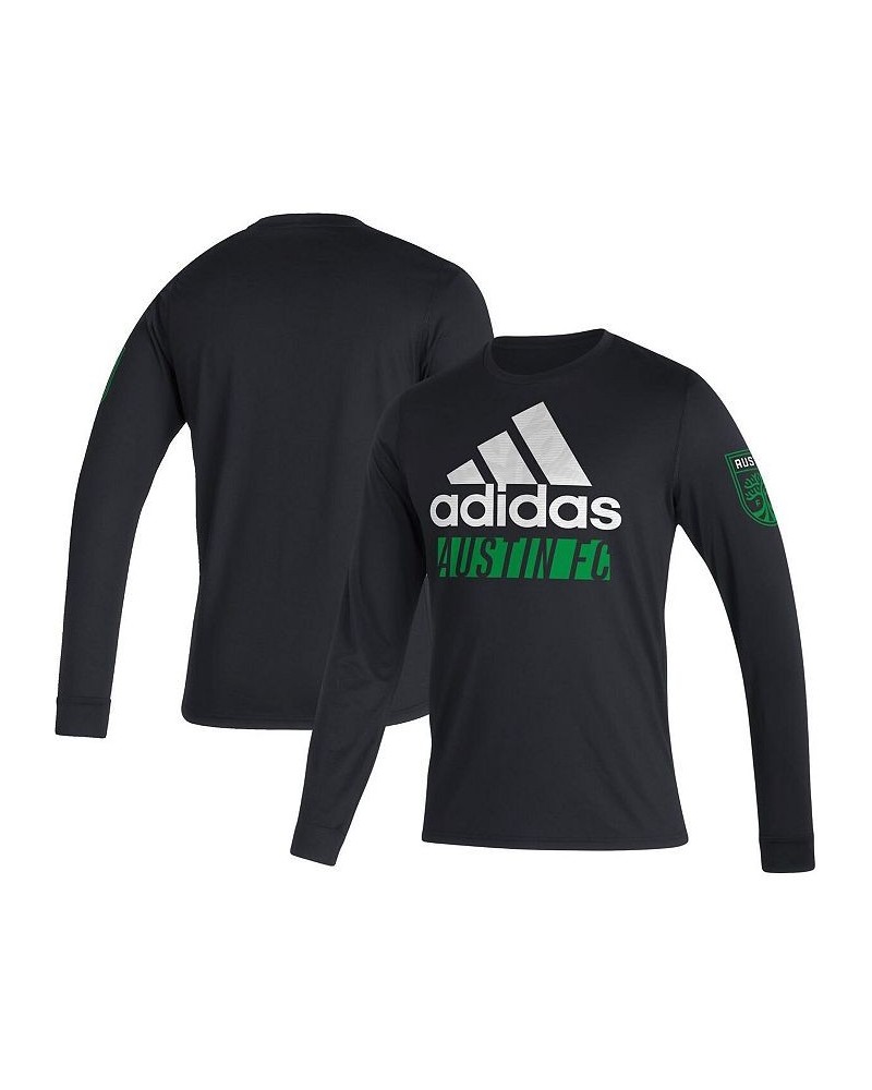 Men's Black Austin FC Vintage-Inspired AEROREADY Long Sleeve T-shirt $22.00 T-Shirts