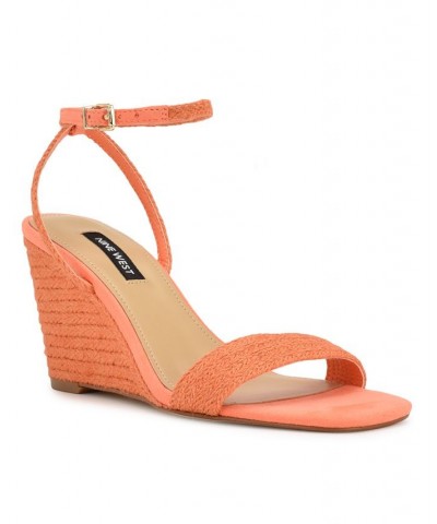 Women's Nile Square Toe Ankle Strap Wedge Sandals Orange $35.70 Shoes