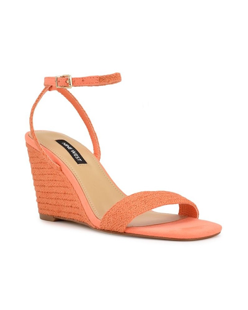 Women's Nile Square Toe Ankle Strap Wedge Sandals Orange $35.70 Shoes