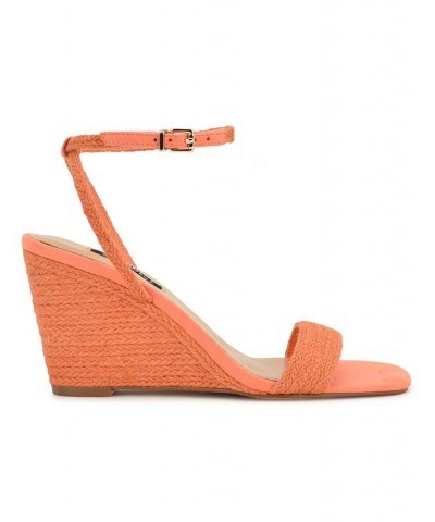 Women's Nile Square Toe Ankle Strap Wedge Sandals Orange $35.70 Shoes