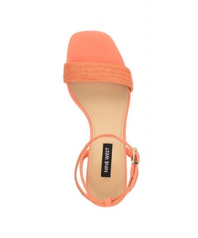 Women's Nile Square Toe Ankle Strap Wedge Sandals Orange $35.70 Shoes