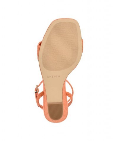 Women's Nile Square Toe Ankle Strap Wedge Sandals Orange $35.70 Shoes