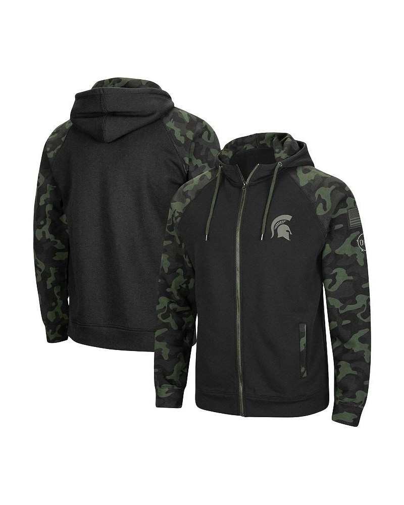 Men's Black Michigan State Spartans OHT Military-Inspired Appreciation Camo Raglan Full-Zip Hoodie $33.00 Sweatshirt