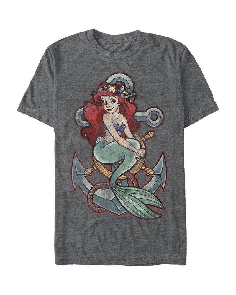 Disney Men's The Little Mermaid Ariel Vintage Anchor Tattoo Style Short Sleeve T-Shirt Gray $15.05 T-Shirts