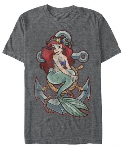 Disney Men's The Little Mermaid Ariel Vintage Anchor Tattoo Style Short Sleeve T-Shirt Gray $15.05 T-Shirts