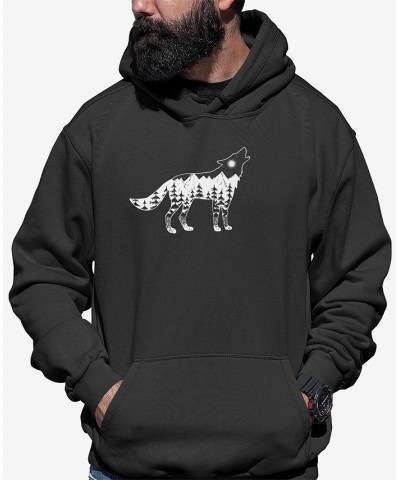 Men's Howling Wolf Word Art Hooded Sweatshirt Gray $35.99 Sweatshirt