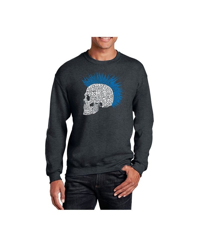 Men's Word Art Punk Mohawk Crewneck Sweatshirt Gray $26.49 Sweatshirt