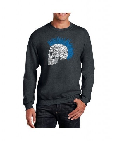 Men's Word Art Punk Mohawk Crewneck Sweatshirt Gray $26.49 Sweatshirt