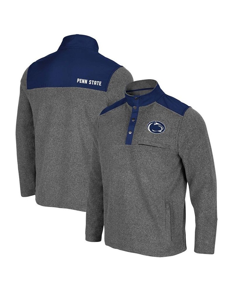 Men's Heather Charcoal, Navy Penn State Nittany Lions Huff Snap Pullover $34.21 Sweatshirt