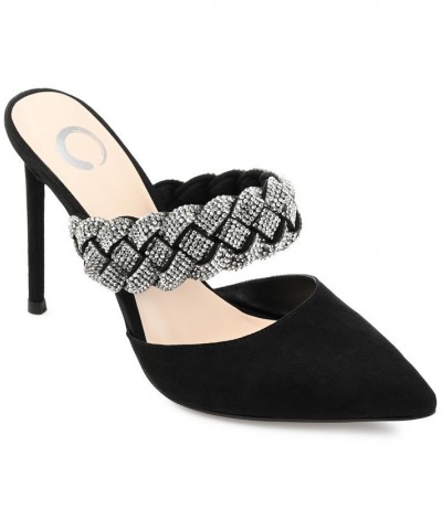 Women's Hazzl Braided Rhinestone Stilettos Black $44.20 Shoes