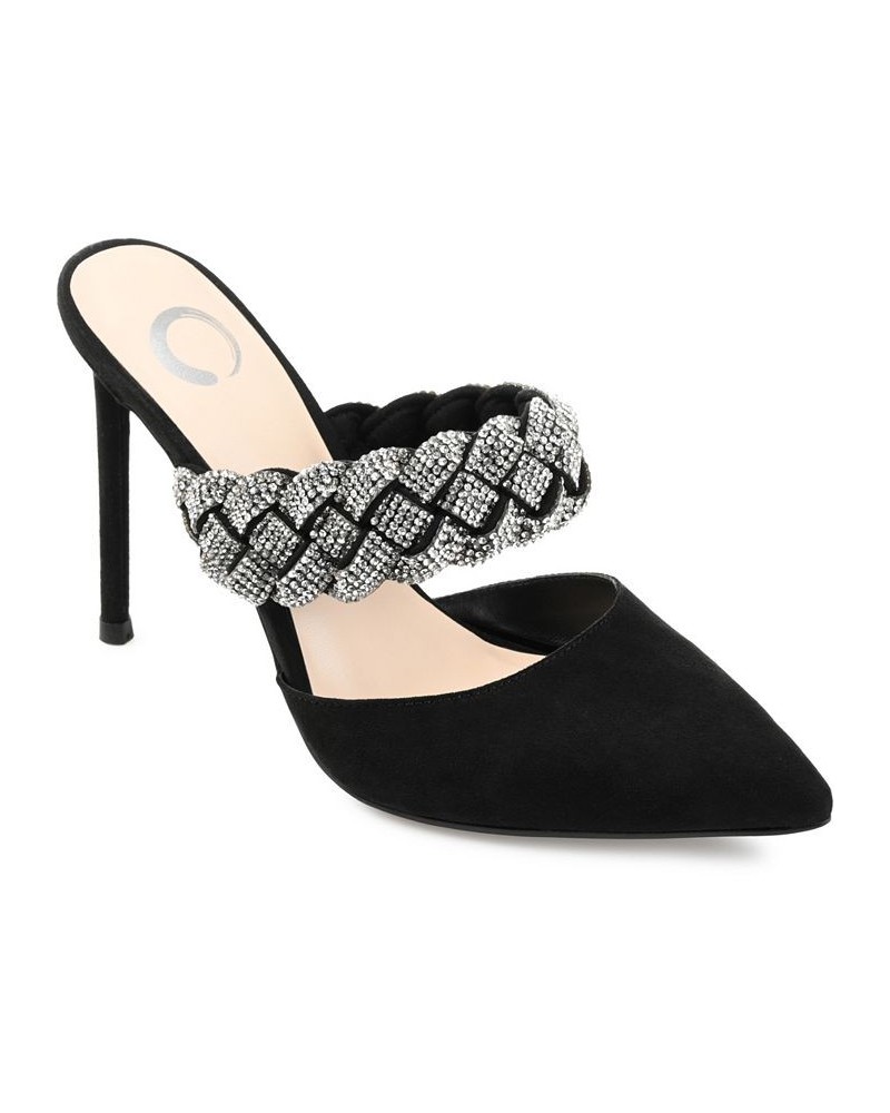 Women's Hazzl Braided Rhinestone Stilettos Black $44.20 Shoes