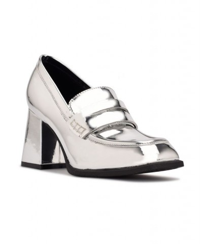 Women's Zest Heeled Loafers Silver $38.15 Shoes