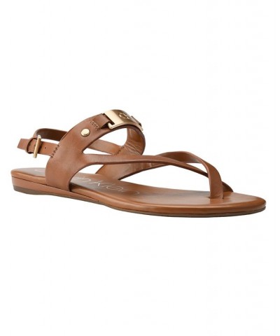 Women's Sadra Ankle Strap Flat Sandals Tan/Beige $33.60 Shoes