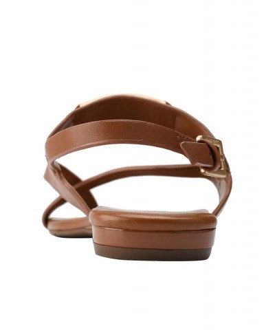 Women's Sadra Ankle Strap Flat Sandals Tan/Beige $33.60 Shoes