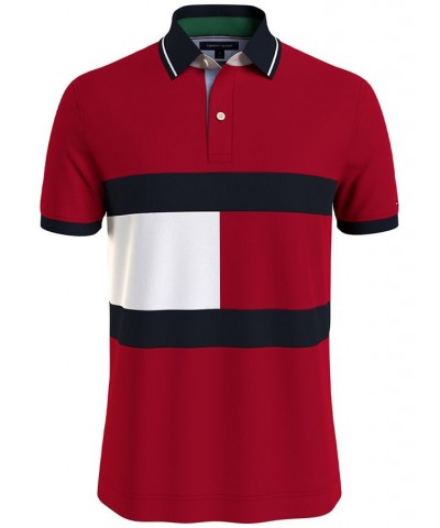 Men's TH FLEX Hilfiger Flag Custom Fit Polo Red $35.04 Polo Shirts