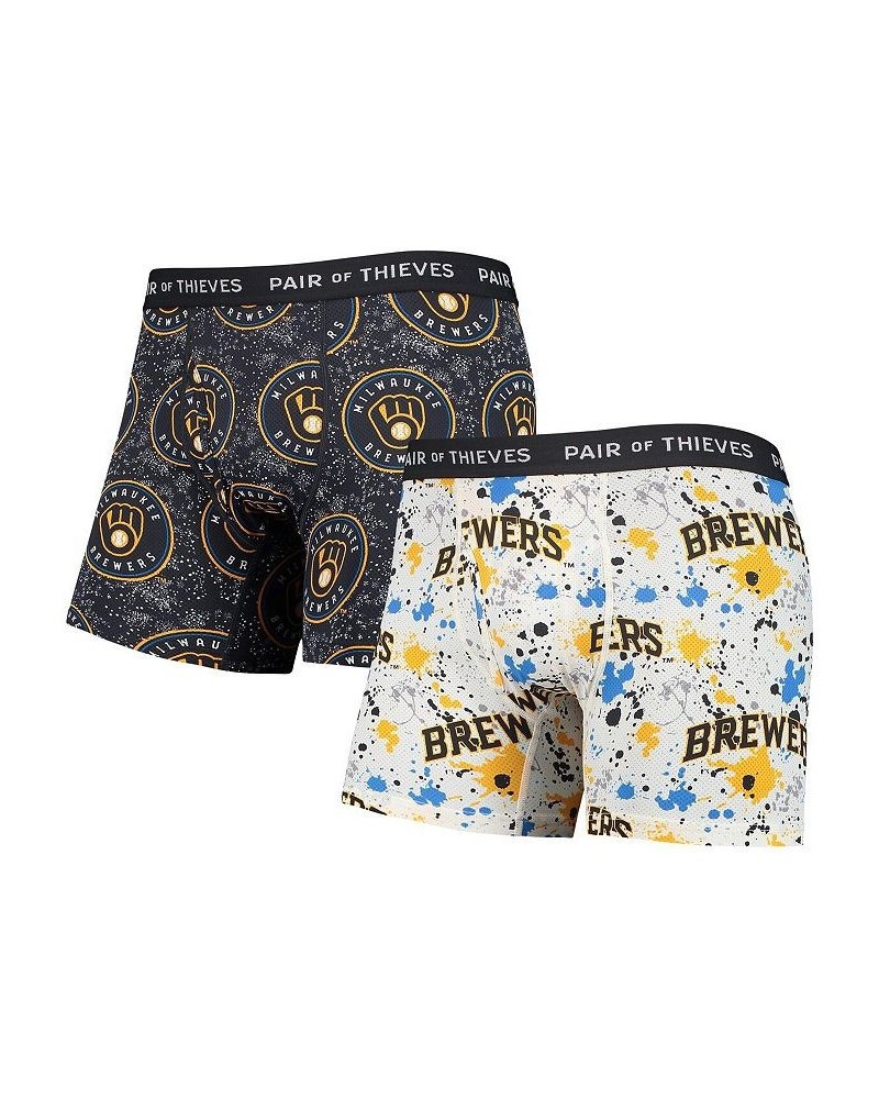 Men's White and Navy Milwaukee Brewers Super Fit 2-Pack Boxer Briefs Set $21.50 Underwear