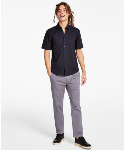 Men's Slim-Fit Kent Collar Woven Short-Sleeve Shirt Black $51.94 Shirts