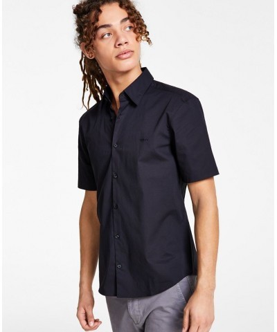 Men's Slim-Fit Kent Collar Woven Short-Sleeve Shirt Black $51.94 Shirts