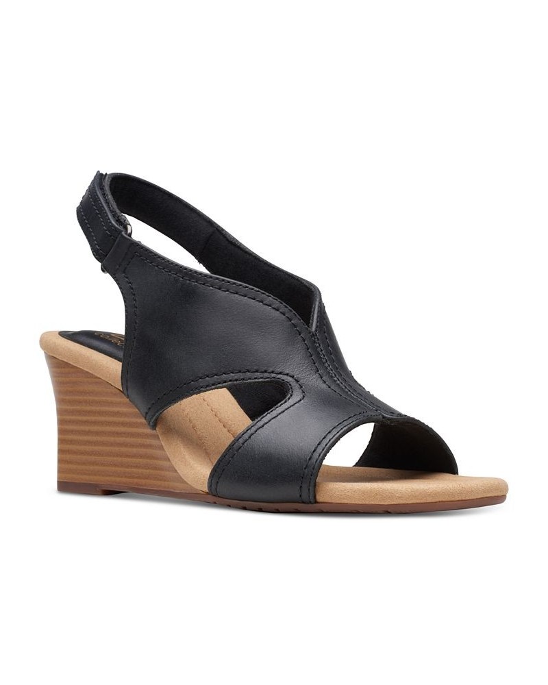 Women's Kyarra Aster Cutout Wedge Sandals Black $42.51 Shoes